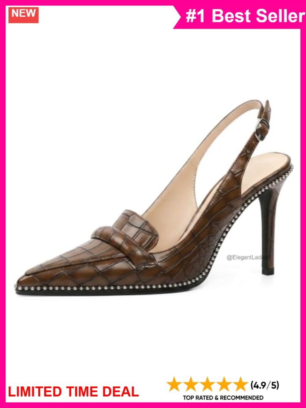 Slingback Stiletto Heels Beaded Pointed Toe Faux Leather Pumps Party Wedding